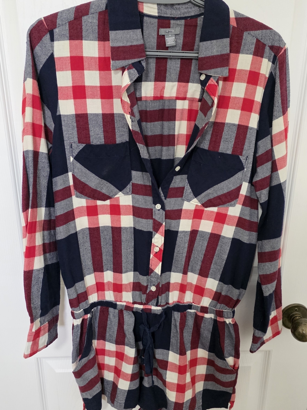 Aerie Plaid Button-Down Romper In Red, Navy & Gray